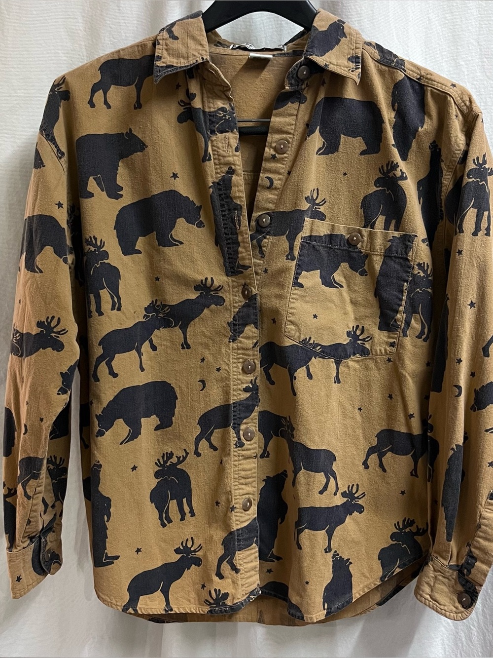 VTG Womens Punch Cotton Flannel Shirt Bear Moose Small Wildlife Outdoors Nature